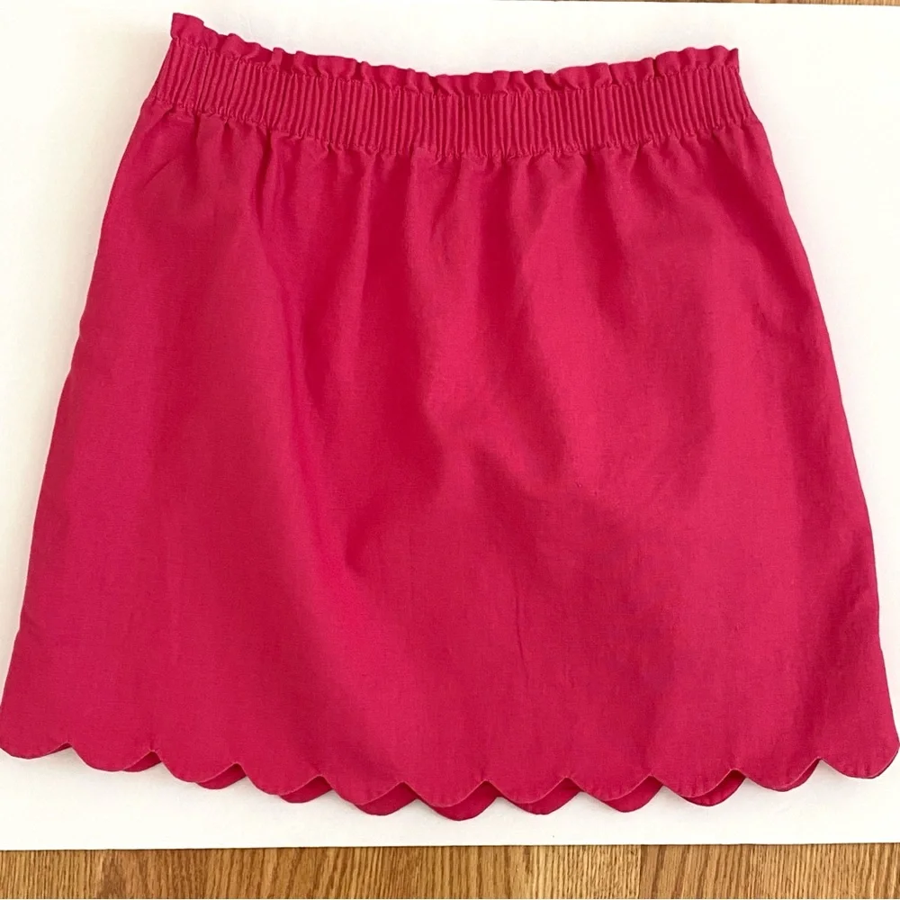 J.Crew Factory Skirt Linen Blend Pink Scallop Hem Size 4 Mini Preppy Summer